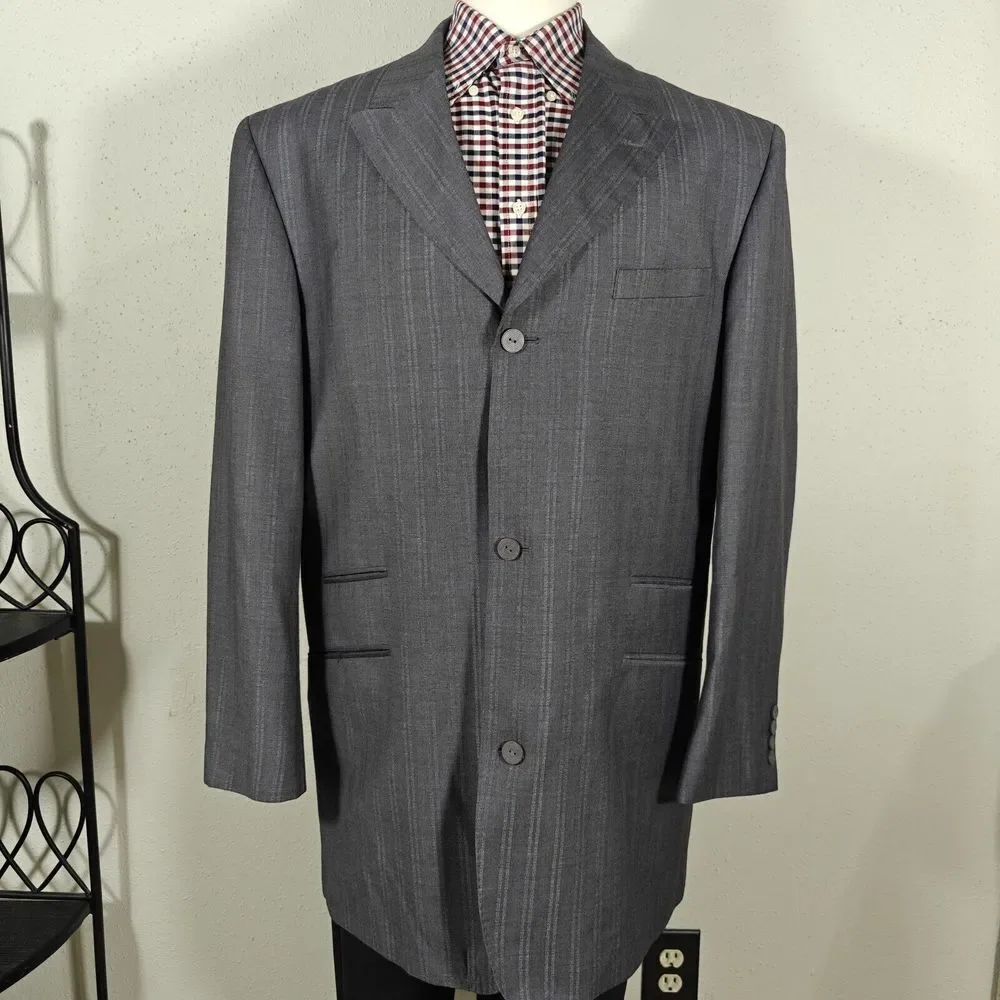 Stacy Adams Men's Sport Coat Blazer Gray‎ Striped Polyester Blend 44L